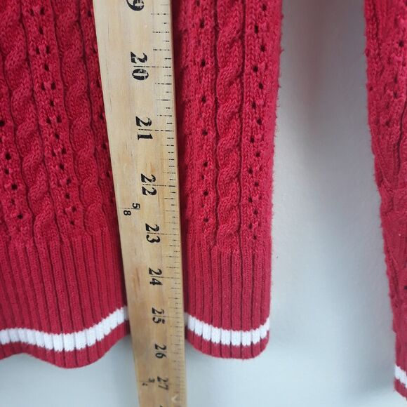 B MOSS Sweater  Attached Collar Women Large Red White Long Sleeves - Picture 8 of 11